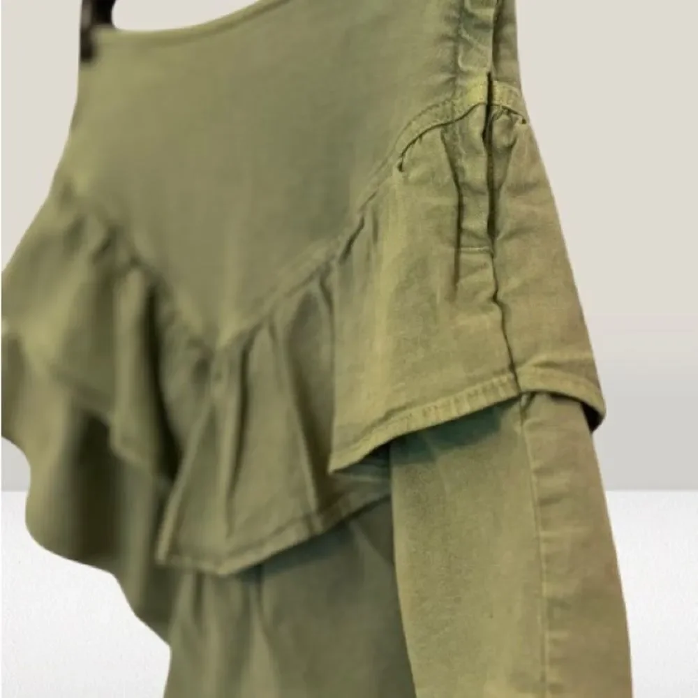 MOTHER Ruffled Mini Skirt in Loden Frost